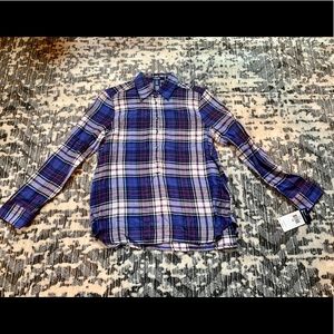 Chaps Purple Plaid HALF button Tubic top size PS